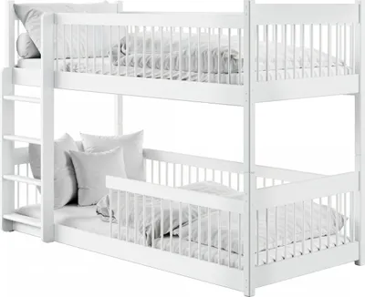 Produktbild von Kinderbett Hochbett Etagenbett 80x180 | 90x190 | 90x200 cm, mit abgerundeten Kanten und umbaubar zu 2 Betten​ 90x200 cm von 4. bis 18. Lebensjahr, Weiß