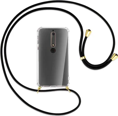 Produktbild von Handykette Backcover-Schutzhülle mit Band (Metall goldfarben) für Nokia 6.1 - schwarz