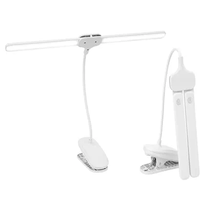 Produktbild von Doppelkopf LED Schreibtischlampe,Leselampe mit Buch Klemme mit Augenschutz, verstellbarem Schlauch,3 Farbtemperaturen