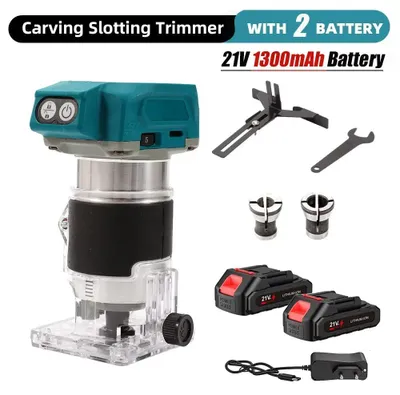 Image de Fraise à bois sans fil, fraise manuelle, moteur sans balais 18V, 10000–30000 tr/min, mandrin de serrage 6/6,35/8 mm, avec 2 batteries de 1300 mAh