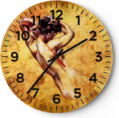 Produktbild von Wanduhr - Rund - Glasuhr - Weibliches Modell Körper posiert - 40x40cm - Schleichendes Uhrwerk - Lautlos - zum Aufhängen bereit - Dekoration Modern - Wanddekoration aus Glas - C4AR40x40-0520
