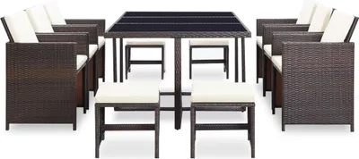 Produktbild von vidaXL 11-tlg. Garten-Essgruppe mit Auflagen Poly Rattan Braun