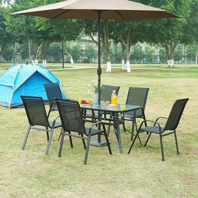 Produktbild von Gartenmöbelset ‘Aradeo’ 7-tlg. Set aus 1 Tisch und 6 Stühlen Schwarz