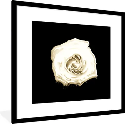 Produktbild von MuchoWow® MuchoWow® Gerahmtes Poster Rose - Blumen - Weiß - Schwarz 40x40 cm - Poster mit zchwarzem Bilderrahmen - Poster - Plakat im Rahmen