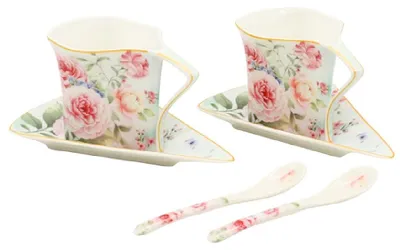 Produktbild von HOME ELEMENTS Set aus zwei geformten Tassen 250 ml mit Untertassen und Löffeln, Rose