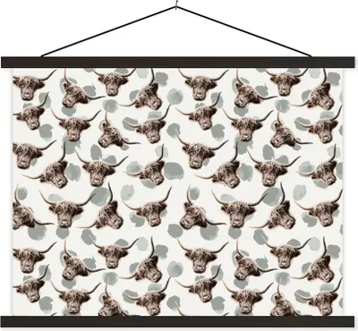 Produktbild von MuchoWow® Textilposter Schottisches Hochlandrind - Kuh - Tiere 40x30 cm mit schwarzem Rahmen - Dekorationen