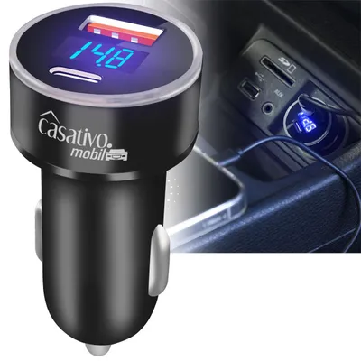 Produktbild von Dual Kfz-USB-Ladegerät 38W (USB-C PD & USB-A QC) – Schnellladestecker für Zigarettenanzünder mit digitaler Spannungsanzeige