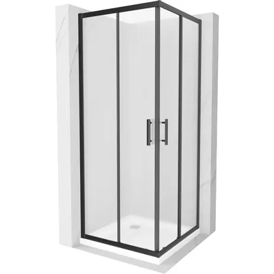 Obrázek produktu pro Mexen Rio čtvercový sprchový kout 70 x 70 cm, Vzor jinovatky, Černá + sprchová vanička Flat, Bílá - 860-070-070-70-30-4010B