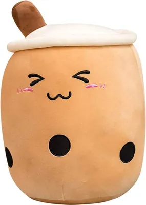 Produktbild von Bubble Tea Plüschtier Boba Kuscheltier Plüschpuppen Bubble Tea Umarmungs Kissen, Cartoon Plüsch Puppen-Braun Smiley-50cm