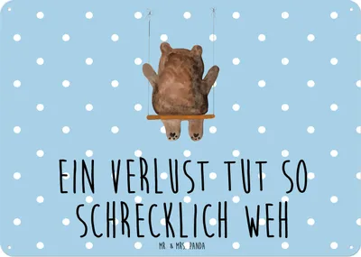 Produktbild von Mr. & Mrs. Panda tafel Bär Schaukel DIN A6 - Blau Pastell - Geschenk, Teddy, Retro Blechschild, Wandbild, Schild, Türschild