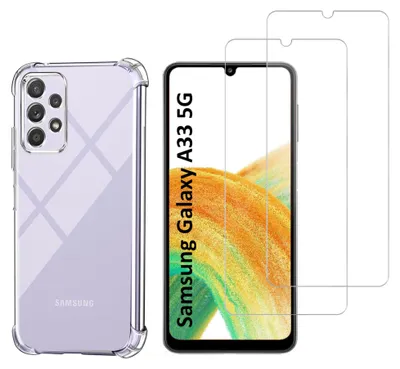 Produktbild von Stoßfeste Hülle für Samsung Galaxy A33 5G und 2 Displayschutzfolien aus gehärtetem Glas Phonillico®