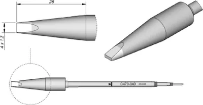 Produktbild von JBC Lötspitze Serie C470, Meißelform, C470040/4,0 x 1,3 mm, gerade C470040