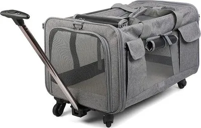 Image de Sac de transport large 60 x 43 x 39 cm, 4 roulettes, respirant, pliable, pour 2 chats ou 1 chien