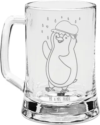 Produktbild von Mr. & Mrs. Panda Bierkrug Glas Pinguin Duschen - Transparent - Geschenk, Mit Gravur, Baden, Motivation, Singen, Dusche, Humpen, Seidel, Krug, Duschkonzert