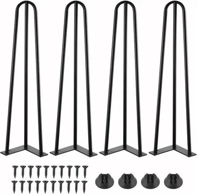 Image de Pieds de table - Pieds de table en épingle à cheveux - 4 pièces - 3 tiges - Pieds de meuble pour table à manger et table basse - Bureau - 60 cm