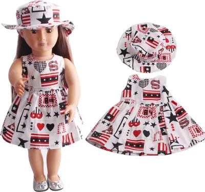 Obrázok produktu pre 2ks Doll oblečenie oblek Kvetinová potlač šaty + klobúk pre 18 palcová bábika C217