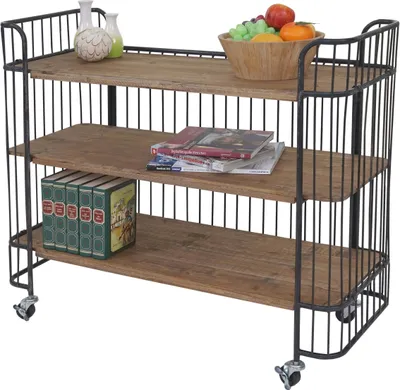 Immagine prodotto di Carrello HWC-A43, carrello di servizio a ripiani rotanti, legno massiccio di abete vintage 84x98x36cm