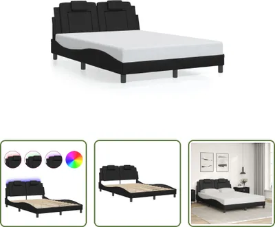 Produktbild von The Living Store Bettgestell mit LED Schwarz 140x190 cm Kunstleder