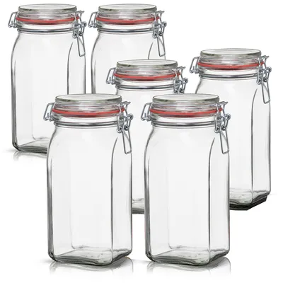 Produktbild von Thats Shopping GmbH Vorratsgläser, 1,5L, Drahtbügelgläser, luftdicht, mit Bügelverschluss, 6er Set, Transparent, aus Glas, Metall, Kautschuk, Made in Germany