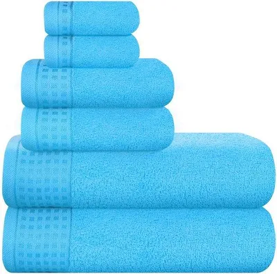 Zdjęcie produktu dla Zestaw 6 ręczników bawełnianych Ibzoa®, 100% bawełna, wyjątkowo miękkie, turkusowe – 2 ręczniki kąpielowe 70x140 cm, 2 ręczniki 40x60 cm, 2 myjki 30x30 cm