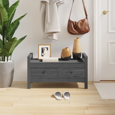 Immagine prodotto di The Living Store Panca da corridoio grigia 80x40x43 cm in legno di pino massiccio