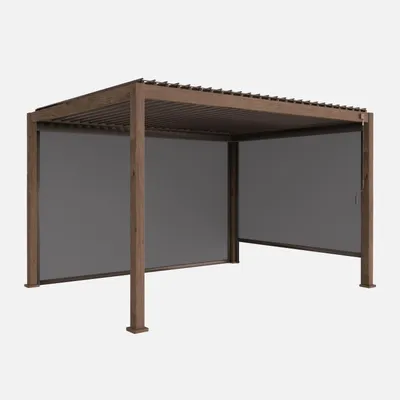Immagine prodotto di Pergola bioclimatica 3x4m in alluminio + tenda da 3m + tenda da 4m, Marrone naturale