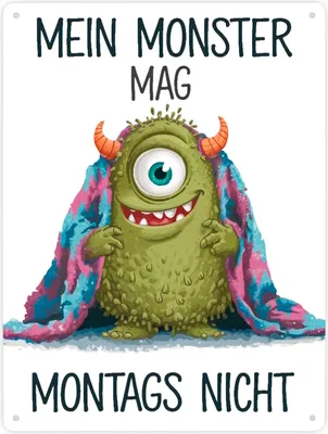 Produktbild von Grünes Monster mit Decke Montagsmuffel Metallschild XXL in 28x38 cm