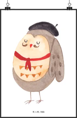 Produktbild von Mr. & Mrs. Panda Bild Eule Frankreich DIN A0 - Weiß - Geschenk, drucke, Owl, Eulen, Französisch, Posterdruck, wanddeko, Kunstdruck, poster
