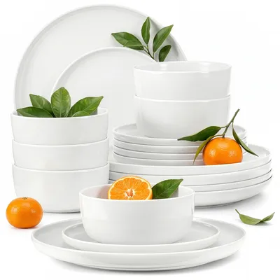 Produktbild von Konsimo Essservice Tafelservice VICTO Geschirrset Speiseteller Dessertteller Schale 6 Personen (18-tlg.), Weiß, Keramik, Loft, 20/27/14.5cm