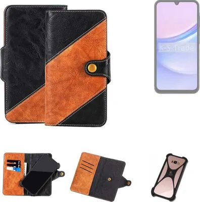 Produktbild von K-S-Trade Handyhülle Schutzhülle Bookstyle Case Wallet-Case kompatibel mit Samsung Galaxy A15 LTE Handy Cover Bumper Klapphülle schwarz hellbraun