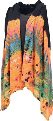 Produktbild von Unikat Batik Cardigan, Boho Westen Tunika, Boho Sommertunika, Maxitunika - Orange, Damen, Viskose, Blusen & Tunikas