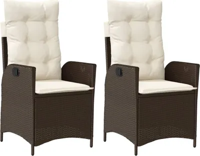 Produktbild von vidaXL Gartensessel mit Kissen 2 Stk. Verstellbar Braun Poly Rattan