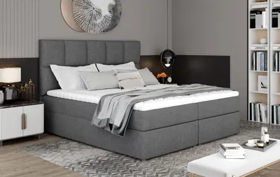 Obrázok produktu pre MOB, Manželská posteľ Boxspring 180 cm - Galasa (sivá) (s matracmi a úl. priestorom)