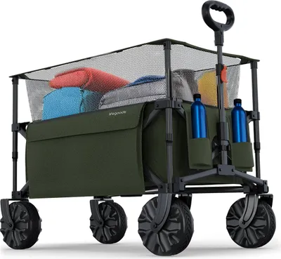 Produktbild von LifeGoods Bollerwagen - Faltbarer Handwagen - 100KG - 230L - Erhöhbar - Mit Schutzhülle - Grün
