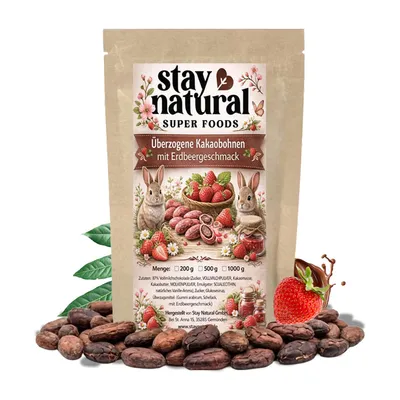 Produktbild von Stay Natural Überzogene Kakaobohnen Erdbeere 500g – Knusprige Kakaobohnen mit Vollmilchschokolade & fruchtigem Erdbeergeschmack, Snack, reich an Antioxidantien & Ballaststoffen