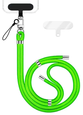 Produktbild von HoldMe Edition - Lanyard mit Karabiner Silber & 2 Pads - Universal Handykette Nylon Umhänge Band - Neon Grün