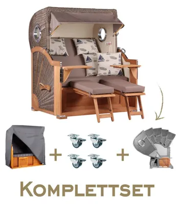 Produktbild von Strandkorb Komplettset Baltikum Teak Bullauge PE Grey Dessin 540