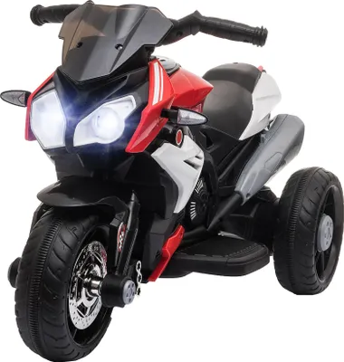 Image de HOMCOM Moto électrique enfants 3 roues 6 V, voiture électrique enfants avec effets lumineux et sonores, vitesse max. 3 km/h, pour 3 à 5 ans, charge max. 25 kg, noir et rouge