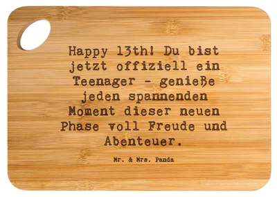 Produktbild von Mr. & Mrs. Panda Schneidebrett Spruch 13. Geburtstag - Transparent - Geschenk, Brett, Happy Birthday, Kindergeburtstag, Frühstücksbrettchen, vesperbrett, Holzbrett, Alter