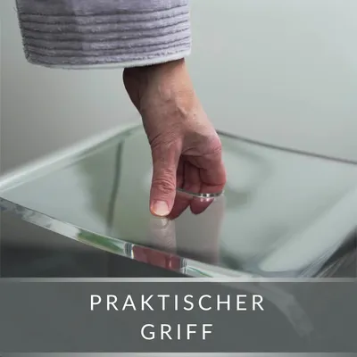 Produktbild von Badhocker MERAN aus Acryl glänzend, für die Dusche geeignet, mit Griff, zeitloses Design, rutschsicher mit Gummifüßen, Farbe:transparent