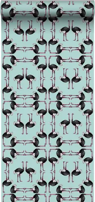 Zdjęcie produktu dla Walls4You Tapeta flamingi turkusowymIczarnym - 640122 - 53 cm x 10 m