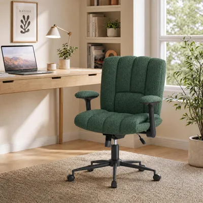 Produktbild von Verstellbarer Criss Cross Stuhl mit Armlehnen, Schminktisch Stuhl, Ergonomischer Drehstuhl, Komfortabler Schreibtischstuhl, Höhenverstellbar, Grün