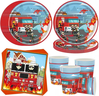 Produktbild von Pappteller Feuerwehrmotive, 18 cm, 16 Stück, für Kindergeburtstag