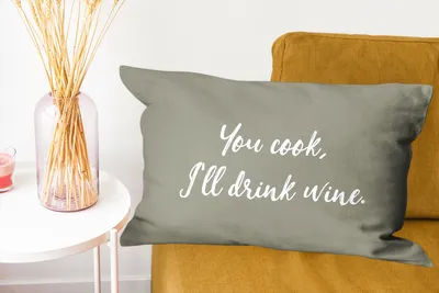 Produktbild von MuchoWow® Zierkissen Sofakissen Wohnzimmer Dekokissen 60x40 cm Du kochst, ich trinke Wein - Sprichwörter - Trinken - Zitate - Kopfkissen - Polster mit Foto