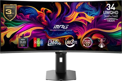 Produktbild von MSI MPG 341CQR QD-OLED X36, 86,4 cm (34"), 3440 x 1440 Pixel, UltraWide Quad HD, QD-OLED, 0,03 ms, Schwarz