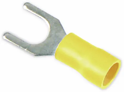 Produktbild von Gabelkabelschuhe M4 Schraubanschluss, 6mm² Kabelquerschnitt, gelb, 10 Stück