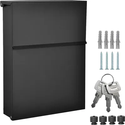 Produktbild von Alsten Tech Designer Briefkasten aus pulverbeschichtetem Edelstahl Wandbriefkasten mit 3 Schlüssel Postkasten für Haus und Büro 30x23x6,5 cm A5 geeignet, Schwarz Matt RAL 9017