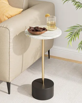 Imagen del producto de Mesa auxiliar pequeña con aspecto de mármol, ideal para salones y dormitorios
