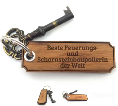 Produktbild von Mr. & Mrs. Panda Schlüssel Anhänger Feuerungs- und Schornsteinbaupolierin - Bambus - Geschenk, Glücksbringer, Gravur, Taschen, Taschenanhänger, schutzengel, Bachelor
