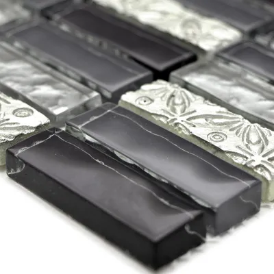 Produktbild von Glasmosaik Natursteinfliesen Conchita Schwarz Silber